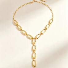 1pc Exaggerated Metallic Round Pendant Necklace, Minimalist Spliced Collarbone Chain, Suitable For Parties, Gifts For Friends And Family, Daily Commute Wear - Gold - View 3
