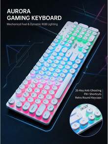 Acer Kombo Keyboard dan Mouse Berkabel OCC205 - Keyboard dan Mouse Mekanik dengan Tutup Tombol Bulat Bergaya Punk - Pencahayaan Pernapasan Pelangi - Rollover 26 Tombol - Cocok untuk PC/Laptop - Versi Bercahaya - View 2