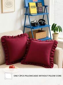 1pc Honeymoon Series Ruffled Quilted Throw Pillow Cover - Made Of Polyester Velvet Fabric, Romantic French Style Ruffled Pillow Sham (Pillow Insert Not Included), Envelope Closure, Wrinkle Resistant, Machine Washable, OEKO-TEX Certified, Burgundy - Burgundy - View 2