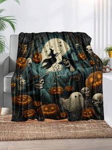 1pc Halloween Style Soft Comfortable Blanket, Multi-Purpose Throw For Sofa, Bed, Outdoor Camping, Leisure, Suitable For Home, Picnic, Travel, All Seasons, 280gsm Polyester, Machine Washable - Multicolor - View 2