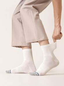 5 Pairs Cotton Men Contrast Striped Toe Crew Socks, Soft Mesh Vent Breathable Moisture‑Wicking Mid‑Calf Socks, Ribbed Knit Casual Daily Sports Socks - Multicolor - View 7