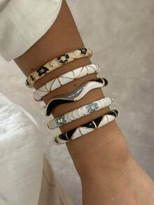 Vintage Black & Gold Enamel Bracelet Set, French Palace Style Drip Oil Open Cuff, Layered Stackable Atmospheric Jewelry - Multicolor - View 4
