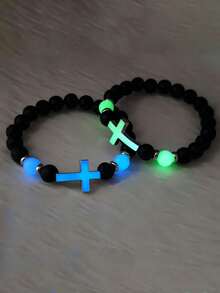 1 Volcanic Stone Luminous Bracelet, Multi Colored Luminous Cross Bead Jewelry, Graduation Season Back To School Season Birthday Gift - Multicolor - View 6