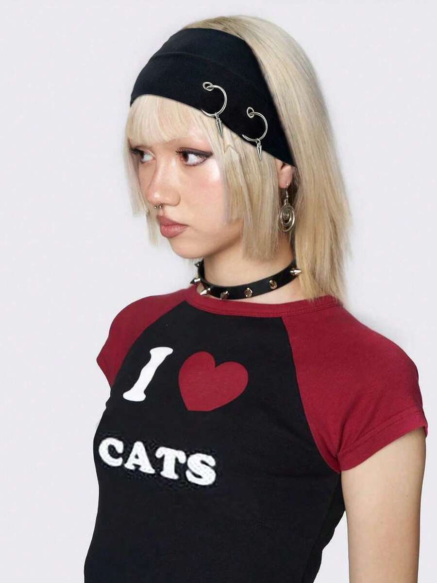 1pc Fashion Punk Headband, Gothic Style Soft Non-Slip Elastic Hollow Hair Accessories For Women, Suitable For Beach, Holiday, Yoga Sports, Versatile Daily Wear Hair Bands Fall Winter For Vacation Outfits Woman Elegant Scarf Women Bandana Soft Headwrap Summer Outfits,Festival,Party - 黑色 - 查看 1