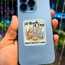 3In" 1PC A Book A Day Keeps Reality Away Funny Cryptid Book Club Design Bookish Digital Download Graphic For Laptops Kindles Notebooks Planner Journals Diy Crafts Makers Readers Creatives Cozy Chaos Reading Decal - Multicolor - View 4
