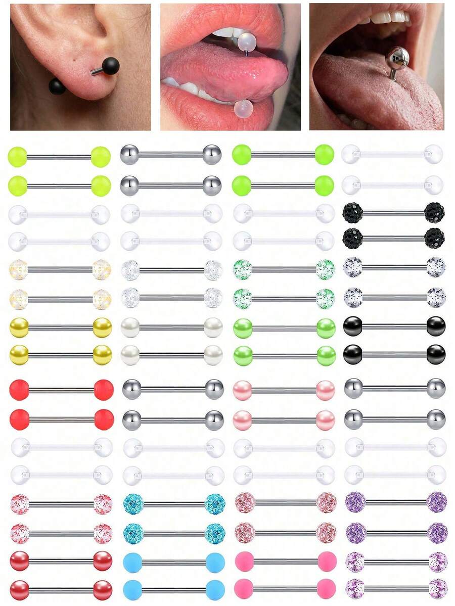 8pcs Punk Style Cool Spherical Decor & Artificial Crystal, 14G, Suitable For Tongue Ring And Nipple Ring, Unisex. Piercing Jewelry - 8-piece Set - View 1