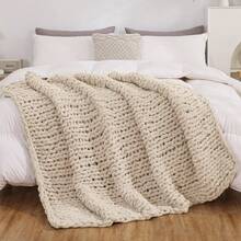 1pc Chenille Knitted Flannel Blanket, Novel Soft And Comfortable Flannel Blanket For Nap, Office, School, Home, Picnic, Travel, Gift - Beige - View 6
