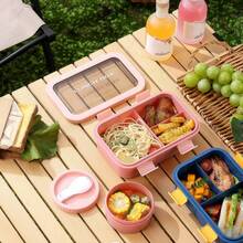 1pc Premium Lunch Box - Pink - With Utensils, Sauce Box, Japanese Bento Box, Outdoor Lunch Box, Student Lunch Box, Large Capacity Salad Box, Chinese Lunch Box, Divided Food Storage Container, Lunch Box With Spoon And Fork, Microwave Food Storage Box, With Soup Cup, Leak-Proof Snack Box - Multicolor - View 5