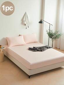 1pc Solid Light Pink Fitted Sheet, Mattress Protector, Mattress Cover, Fitted Sheet, Soft & Breathable, Fits Various Bed Sizes - Twin, Full, Queen, King, Deep Pocket Design Up To 11.8 Inches, Dorm Bedding, Back To School Bedding - Baby Pink - View 2
