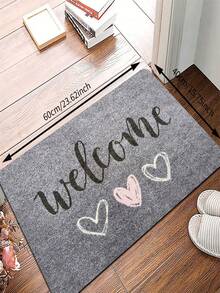 1pc Heart Pattern Welcome Doormat With Handwritten Text, Bringing Warm Greetings To Every Visitor | Carpet, Room Decor, Bedroom Rug, Kitchen Mat, Home Decor, Door Mat, Bathroom Mat, Fun Home Gift For Adults, Valentine's Day Decoration - A - View 3