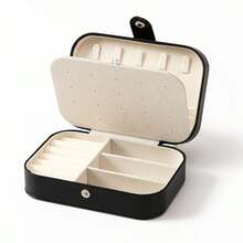 1pc Fashionable Double-Layer Jewelry Storage Box, Durable And Wear-Resistant PU Leather Exterior, Soft Skin-Friendly Velvet Interior To Protect Jewelry Surface, Multi-Slot Multi-Compartment Combination Layout, Can Neatly Store Earrings, Ear Studs, Long Necklaces, Bracelets, Rings, Solve Necklace Tangling And Jewelry Clutter Problems, Compact Size Easily Fits In Bags, Meet Home Vanity Storage And Short-Distance Travel Portable Storage Needs, Suitable For Girls' Daily Use, Multi-Functional Portable Jewelry Organizer Box - Rectangle - View 5