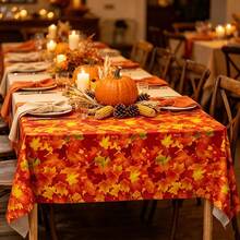 Tablecloth, 1 Pack Of 4/1 Autumn Tablecloth With Maple Leaves, Plastic Tablecloth With Autumn Leaves, Disposable Party Tablecloth, Rectangular For Thanksgiving, Suitable For Harvest Festival Parties, Country Kitchen Decor, 54 X 108 Inches - Multicolor - View 7