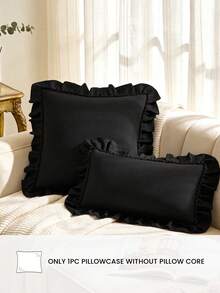 1pc Romantic French Style Ruffle Quilted Envelope Pillowcase (Insert Not Included), Fashionable Decorative Throw Pillow Cover For Bedroom/Dorm/Sofa/Bench, Gift For Lover And Friends, Machine Washable - Black - View 2