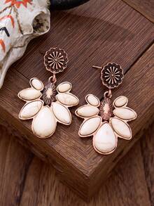 luodee Vintage Western Style Leaf Turquoise Earrings, Bohemian Style Dangle Earrings For Women, Suitable For Cowgirl's All Occasions - Bronze - View 6