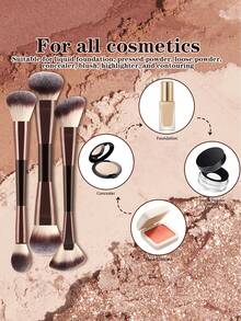 ronshadow 3pcs Dual-Ended Makeup Brushes, Large Round Blush Brush & Fan Contour Brush, Soft Bristles With Good Powder Pickup, Daily Commute Full Face Makeup Tool For Sculpted Contour - Multicolor - View 6