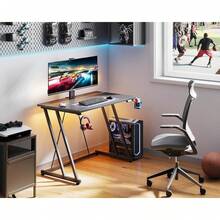 computadora pequeño para Juegos de 32 Pulgadas con luz LED, computadora de computadora para Espacio pequeño, Mesa de Juegos con Textura de Fibra de Carbono, computadora de PC para niños y - Negro - Ver 3