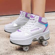 Unisex 4-Wheel Transformable Roller Shoes With Wheels, Walkable Inline Skates, Roller Skates - Purple - View 6