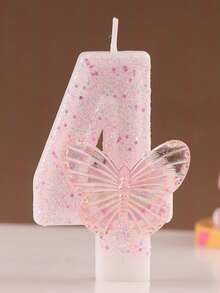 1pc Numeric Birthday Candle, Butterfly Birthday Cake Candle, Pink Glitter Cake Decor, Suitable For Girls And Women Anniversary Celebration - Pink - View 17