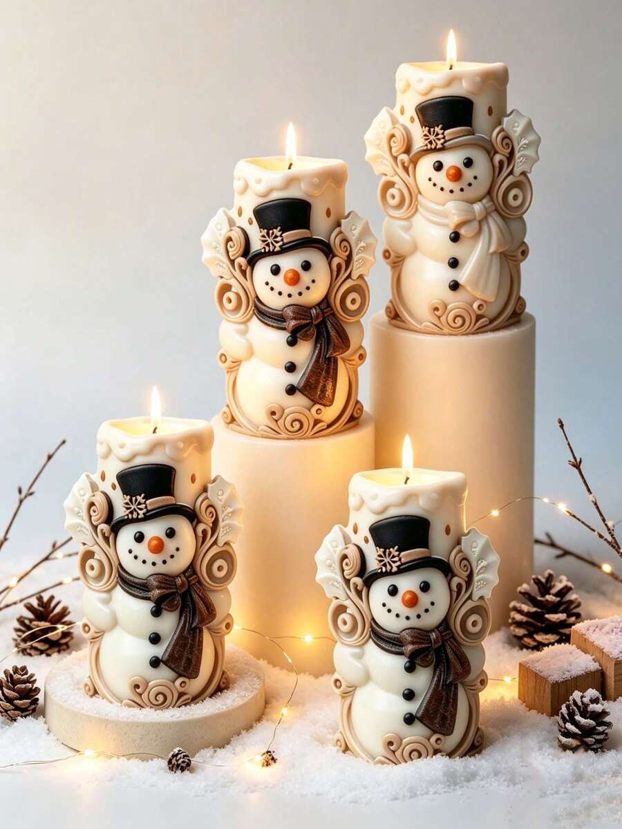 1pc Snowman Cylinder Silicone Mold, Soap & Plaster Making Tool, Cute Snowman Pillar Shape Home Decor, Candlelight Dinner Aromatherapy Candle Making, Creative Gift - Snowman Cylinder Mold - View 1