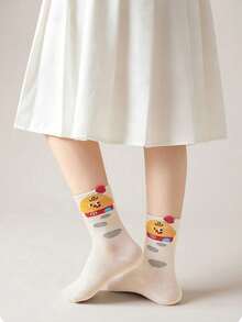 5 Pairs Spring/Autumn/Winter New Cartoon Animal Girls Socks, Cute Adorable Soft Comfortable Children's Mid-Calf Socks. Suitable For Home, School, Outdoor Wear - Multicolor - View 5