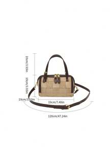 low tea 1pc Contrast Color Fashion Small Bucket PU Fabric Handbag With Adjustable Shoulder Strap, Suitable For Commuting, Shopping, Etc. - Light Khaki - View 3
