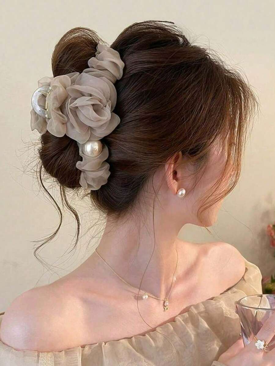 1 buah Jepit Rambut Premium Baru, Jepit Rambut Belakang Kepala, Aksesori Rambut, Jepit Rambut Cakar Besar Berlipit Lembut untuk Wanita