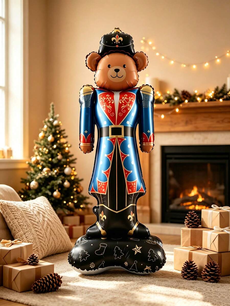1pc Bear Soldier Shaped Balloon With Base, Suitable For Christmas Party Decoration, Christmas Home Party Indoor/Outdoor Decoration Balloon Prop - View 1