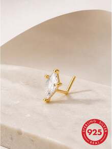 lunastudio 1pc 925 Sterling Silver Rhombus Zirconia Nose Stud For Women Daily Wear - Gold - View 4