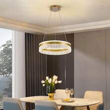 Round Ring Crystal LED Pendant Light, Modern Circular Pendant Lamp, Dimmable 3-Color Light, Adjustable Hanging Cable, Gold Black White Optional, Suitable For Dining Room Kitchen Island Breakfast Bar Indoor Decoration Ceiling Lighting - Multicolor - View 8