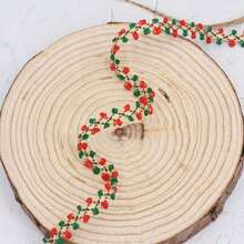 Christmas Red & Green Ear-Shaped Pom Pom Trim Ribbon, Holiday Gift Packaging Lace Ribbon, DIY Bow Christmas Tree Decoration Accessory, Holiday Gift Box Packaging Decorative Lace - Multicolor - View 2