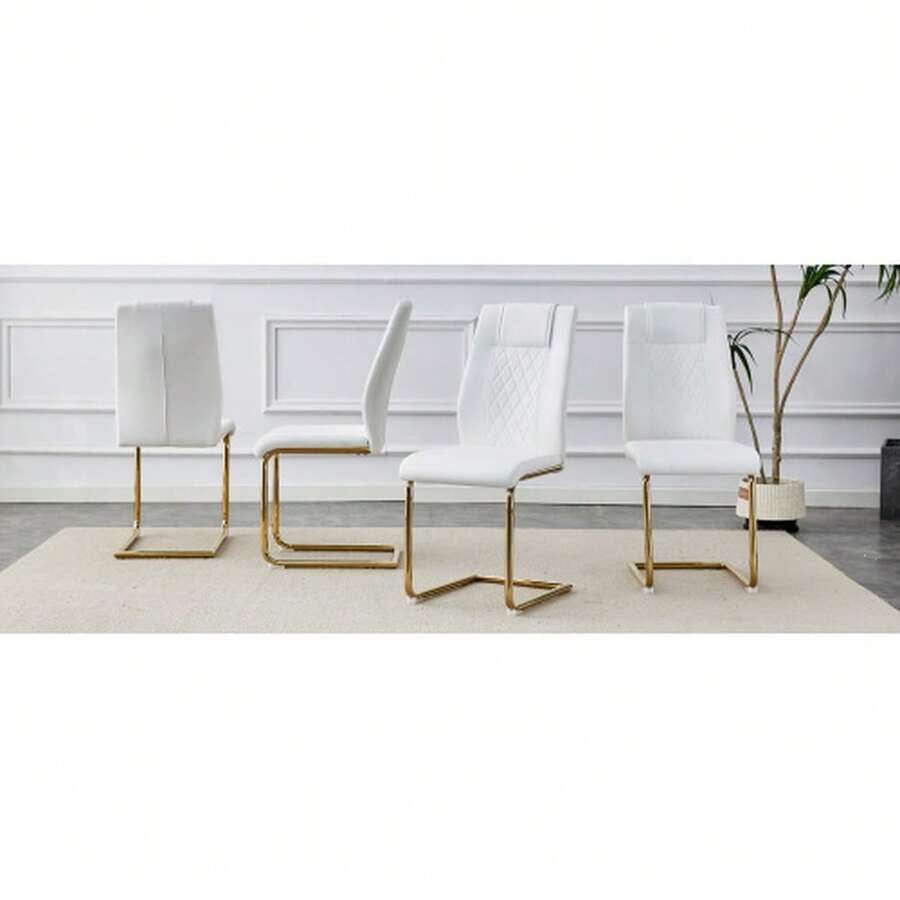 4-Piece Dining Chair Set / Minimalist Style Dining Chair / 120 Kg Load Capacity / Ergonomic / Easy Assembly / Non-Slip Rubber Feet / Suitable For Restaurant, Apartment / White + Gold - 白色+金色 - 查看 1