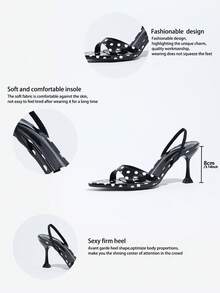 Women's Autumn Vintage Polka Dot Pointed Toe Mule Shoes, Cup Heel Design, Elastic Back Strap, Suitable For Daily Commute, Vacation, Party Wear - Black - View 7