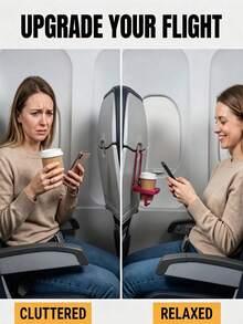 1pc 2-In-1 Multi-Function Holder With Phone Stand, Travel Phone Holder, Foldable & Rotatable Travel Beverage Can/Cup Holder, Universal Compact Plastic Accessory, Suitable For Airplane Tray Table, Train, Desk, Luggage, Home And Outdoor Use - Multicolor - View 6