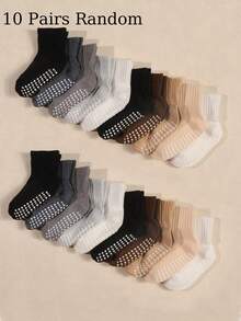 10/20 Pairs Random Solid Color Dot Glue Daily Casual Elastic Non-Slip Floor Socks Mid-Calf Socks For Infants And Toddlers, Autumn/Winter - Multicolor - View 11