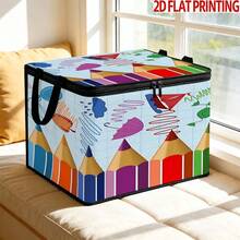1pc Colorful Pencil Pattern Storage Box With Zipper Oxford Fabric Foldable Organizer Bag, Perfect For Travel, Packing, Clothing, Pants And Bedding, Storage, Laundry Room Or Holiday Decor, Keeps Household Items Organized And Easy To Find, Contemporary Style - View 5