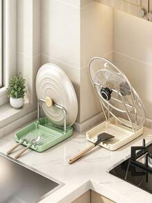1PC/8PCSMulti-Function Kitchen Pot Lid Holder With Drain Tray, Countertop Utensil Rest Rack, Detachable Drainage Base For Water Collection, Space-Saving Organizer For Pot Lids, Spatulas, Chopsticks, Practical Kitchen Counter Storage Accessory - Multicolor - View 9