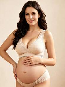 Hart & Haze 1pc Apricot Maternity Bra, Crossover Lace Trim Seamless Nursing Bra - Apricot - View 2