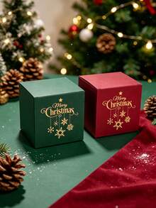 10pcs Luxury Christmas Favor Boxes, Festive Mini Paper Packaging With Metallic Foil Lettering And Hanging Snowflake Design, Easy Assembly Gift Boxes For Stocking Fillers, Winter Parties, Seasonal Giveaways And Holiday Displays - 8x8x8cm - View 5