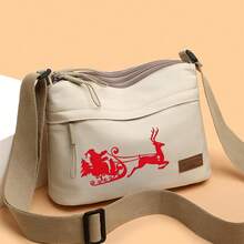 Women's Campus Christmas Pattern Shoulder Bag, Suitable For Shopping, Travel, Back To School, Printed With Reindeer Pulling Sleigh Design, Christmas Pattern Elements, Large Capacity Shoulder Bag, Multiple Colors Available, Fashion Shoulder Bag. - Shoulder Bag - View 2
