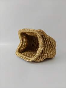 1pc Metallic Crochet Women's Clutch Bag, Elegant Handmade Knitted Snap Closure Handbag, Cosmetic Bag, Bags Ladies Elegant, Straw Bag - Multicolor - View 8