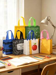 12/6/1pc Party Gift Bags, Non-Woven Fabric Material, School Theme Tote Bags, Stationery Pattern Tote Bags, Printed Gift Bags, Non-Woven Fabric Gift Bags, Foldable Shopping Bags, Suitable For Celebrations And Birthday Parties, Back To School Gifts, Club Shopping Bags, Theme Party Packaging Supplies, Party Packaging Supplies, Student Classmate Teacher Gifts - Foldable Shopping Bags And Party Bags, Waterproof, With Handles, Reinforced Bottom - Back-to-school Bags - View 3