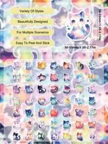 50Pcs Gradient Nebula Kitten Pp Stickers, Cartoon Patterns Of Pink‑Blue‑Purple Iridescent Galaxy Cats, Suitable For Luggage, Helmet, Guitar, Scrapbook, Water Bottle - Multicolor - View 8