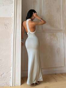 Summer Minimalist Casual Slim Fit Beach Dress, Women's Vacation Outfit, Suitable For Back To School, Commuting, Office, Holidays - White - View 4