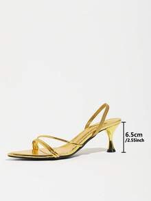 Women's Elegant Gold High Heel Sandals, Vacation, Shiny Metallic Pointed Toe Kitten Heel Shoes With Elastic Back Strap, Suitable For Party - Gold - View 8