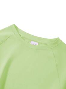 Autumn/Winter Ribbed Cotton Long Sleeve Top For Girls, Casual Sporty College Style - Fruit Green - View 5