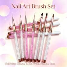 Pink‑White Rhinestone‑Filled Nail Art Brushes, Rose‑Gold Ferrule For Exquisite Hand‑Painted Nail Designs - Pink - View 2