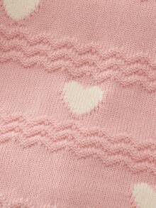 Tween Girl Heart Pattern Long Sleeve Sweater And Knitted Skirt Set - Pink - View 4