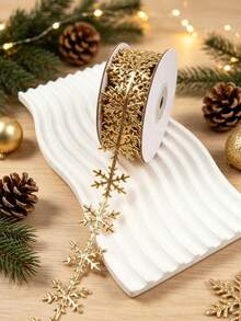 5/1pc 10m Christmas Snowflake Garland Ribbon, Glitter Gold & Silver Snowflake Decorative Edge, Suitable For Christmas Decoration, Christmas Hanging Ornaments, Wedding Party DIY Decor, Holiday Tree Gift Wrapping And Home Decor - Multiple Styles - View 5