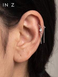 1pc 925 Sterling Silver Zirconia Wind Chime Double Pendant Hoop Earring - Cartilage Ring, Helix Ring, Nose Ring, Septum Ring, Seamless Snap Closure Earring, Mini Earring, Tragus Ring, Cartilage Ring, Helix Piercing Ring, Silver Seamless Cartilage Earring, Suitable For Men And Women Daily Wear - Wind Chime Earrings - View 7