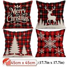 4pcs/1pc Red & Black Plaid Christmas Winter Pattern Pillow Case, Single-Sided Printed Pillow Case, Suitable For Living Room, Bedroom, Home Decor, All-Season Pillow Case - Multicolor - View 12